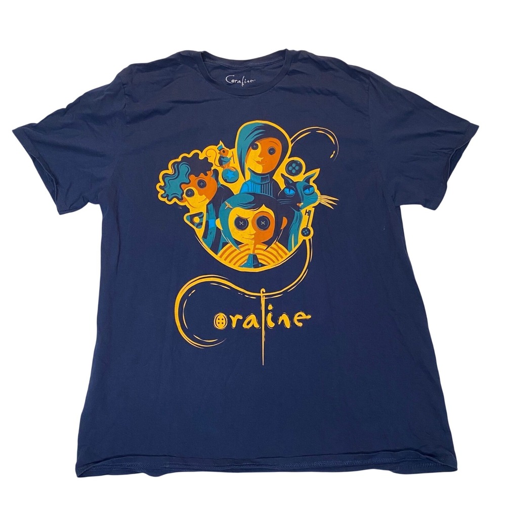 Coraline LAIKA‎ Movie Graphic Tee Navy Blue Short Sleeve T-Shirt Mens 2X